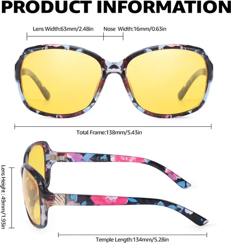 Vista 4 de LVIOE Gafas de visión nocturna para conducir, mujeres y hombres, lentes amarillos para conducción nocturna, lentes polarizados antirreflejos N8158