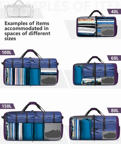 Vista 8 de Gonex Bolsa de viaje plegable grande de 40 L, 60 L, 80 L, 100 L, 150 L, con compartimento para zapatos, plegable, ligera, repelente al agua, bolsa