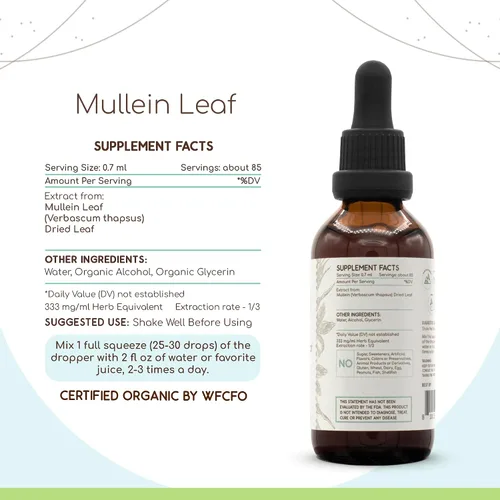 Vista 2 de Mullein Leaf B60 - Tintura de extracto de hierbas sin alcohol, gordolobo superconcentrado (Verbascum thapsus) Hoja seca (2 fl oz)