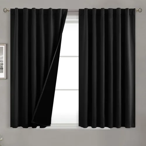 Vista 91 de BGment Cortinas 100% opacas beige de 63 pulgadas de largo con forro aislante térmico, bolsillo para varilla y lengüeta trasera de doble capa