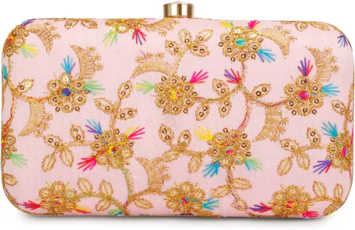 Vista 2 de LONGING TO BUY Embrague de caja de diseño hecho a mano para mujeres, embrague bordado Zari para mujeresembrague de mano para mujeres