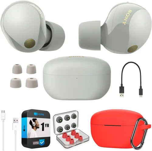 Vista 13 de Sony WF-1000XM5 - Paquete de auriculares verdaderamente inalámbricos con cancelación de ruido (plateado) con funda de silicona (azul), puntas