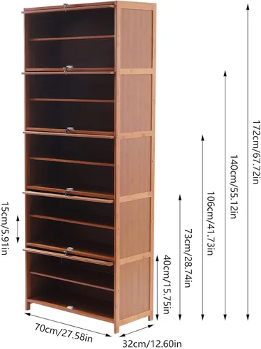 Vista 2 de LYNICESHOP Gabinete de almacenamiento de zapatos de 10 niveles, organizador de bambú para zapatos, estante de madera, estante de almacenamiento