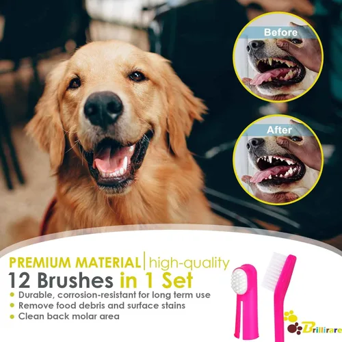 Vista 6 de Juego de 12 cepillos de dientes para perros, cepillos de dientes de silicona suave, limpieza de dientes de gato de doble cabeza y cuidado dental