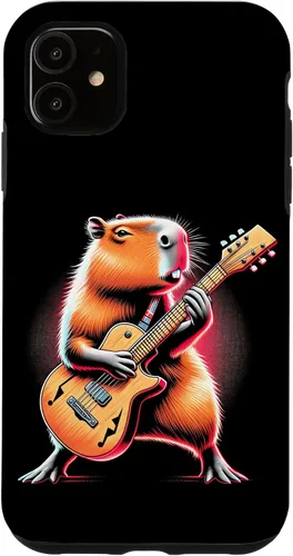 Vista 8 de iPhone 16 Capybara Playing Guitar Like A Rocker Guitarist Rock'n Roll Case