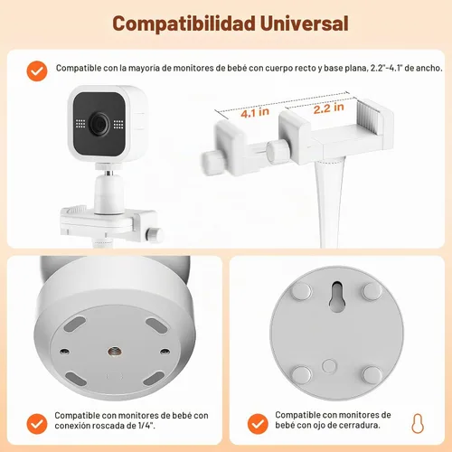Vista 4 de A2C Soporte universal para monitor de bebé compatible con óptica infantil DXR 8 y DXR-8 Pro y la mayoría de los demás monitores de bebé, cunas