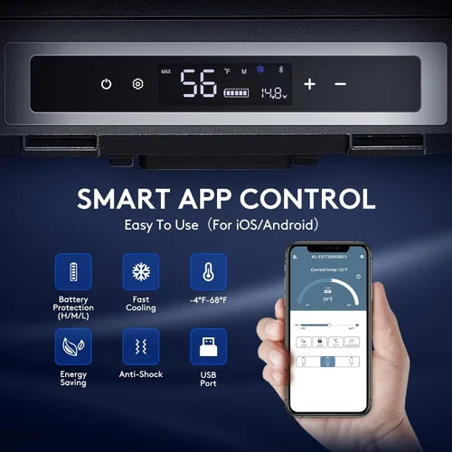 Vista 5 de BODEGACOOLER Refrigerador de Coche de 12 Voltios, Congelador Portátil con Control de Aplicación WIFI, Refrigerador de Coche de 40 Cuartos de Galón