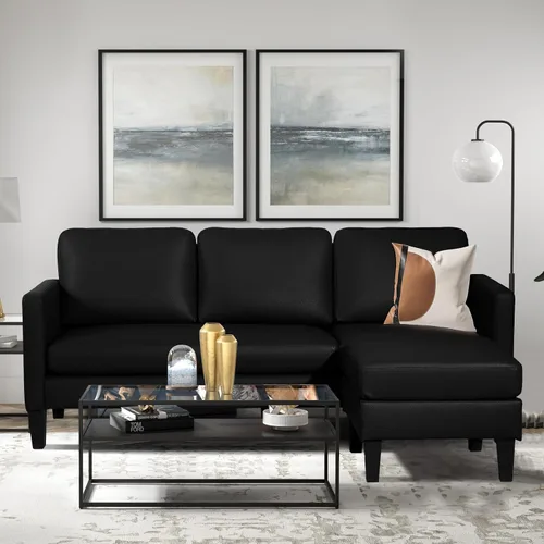 Vista 8 de Sofá modular convertible de cuero en forma de L con diván reversible, moderno sofá modular de 3 plazas para sala de estar, espacios pequeños