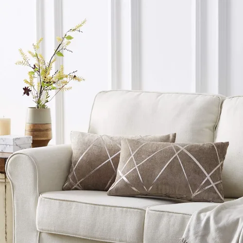 Vista 15 de GIGIZAZA - 2 paquetes de fundas de cojín de chenilla con rayas plateadas de jacquard para decoración de sofá