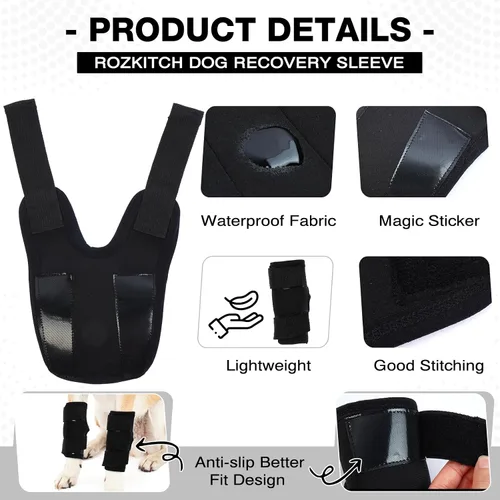 Vista 2 de ROZKITCH Protector de patas de perro para articulación trasera de corvejón o rodilla de pierna delantera, 1 par de mangas de compresión de piernas