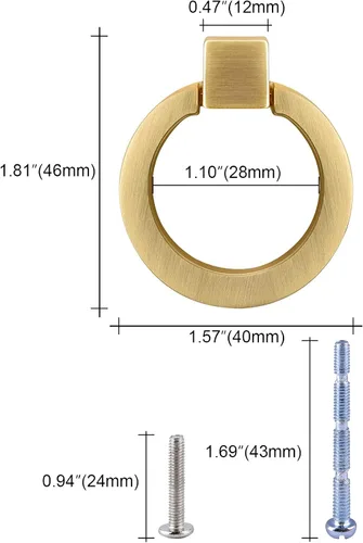 Vista 2 de Paquete de 10 pomos de gabinete de cocina, pomos dorados para cajones de aleación de zinc, tiradores redondos de anillo de cajón de 1.57 pulgadas