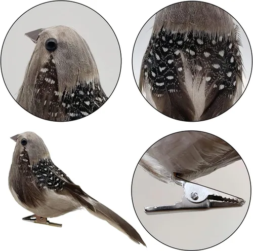 Vista 2 de LWINGFLYER 6 piezas de espuma artificial de simulación de pájaro gorrión adornos con clip en pájaros decorativos con plumas para decoración de árbol