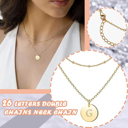 Vista 2 de Collares con inicial de oro para mujer collares de monedas de oro martillado grabado de doble cara con relleno de oro de 14 quilates para mujer