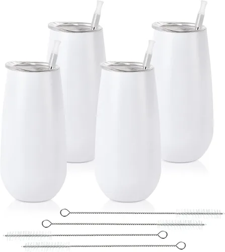 Vista 13 de Paquete de 2 vasos de champán sin tallo, vaso de flauta aislado de 6 onzas, vasos irrompibles de doble aislamiento para amigos, cumpleaños, Navidad