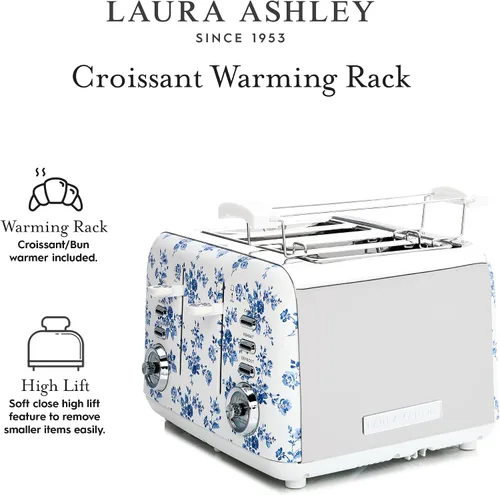 Vista 6 de VQ Laura Ashley China Rose - Tostadora de 4 rebanadas de acero inoxidable Tostadora multifuncional de bagels y pan de 4 rebanadas con modo