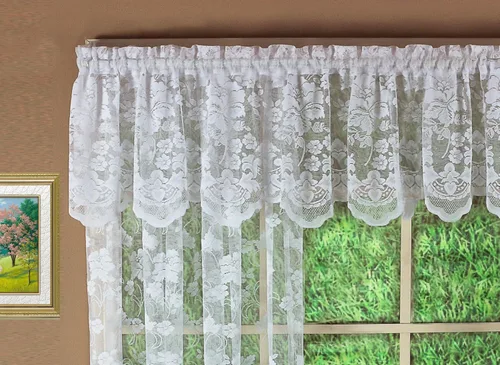 Vista 9 de Today's Curtain Cenefa de cortina de encaje floral con diseño de enredadera, 18", Marfil, 60 ancho x 18 largo
