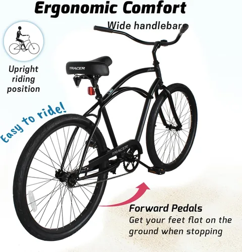 Vista 3 de Tracer ACE - Bicicleta crucero de playa de una sola velocidad de 26 pulgadas con freno de posavasos para hombres y mujeres, varios