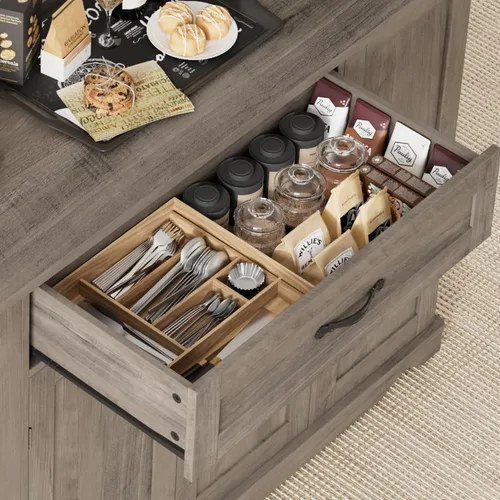 Vista 8 de HOSTACK - Carrito de isla de cocina con almacenamiento, mesa de isla rodante, gris ceniza