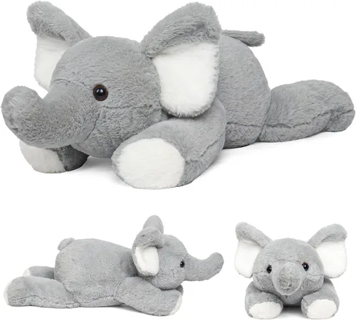 Vista 8 de JellyMallow Animales de peluche de elefante con peso de 24 pulgadas, color azul, almohada de felpa de elefante gigante abrazable para niños y adultos
