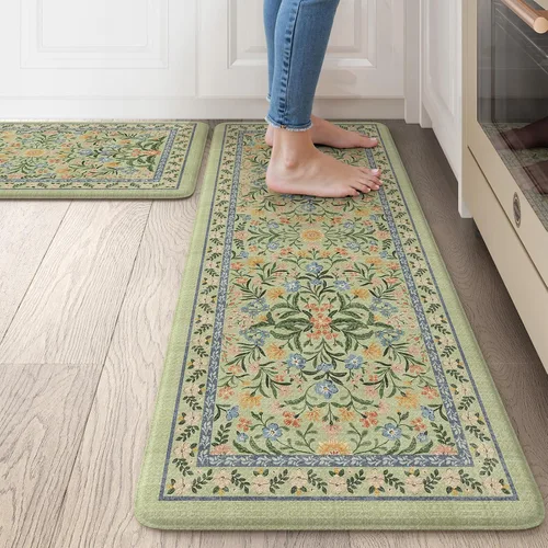 Vista 10 de Collive Tapete Anti Fatiga para Piso de Cocina, Tapetes de Cocina con Diseño Floral Primaveral para Piso Juego de 2, Alfombras para Fregadero Beige