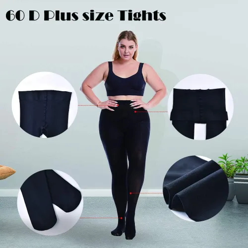 Vista 3 de BONAS Medias con pies de talla grande Paquete de 3 medias rectas con entrepierna tamaño Queen, medias transparentes y opacas, para mujeres gorditas