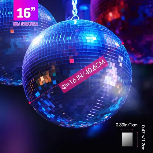 Vista 2 de Faeshoo - Bola de espejo de discoteca grande de 16 pulgadas para decoraciones de fiesta de discoteca, 1 bola de discoteca, 15 espejos de repuesto