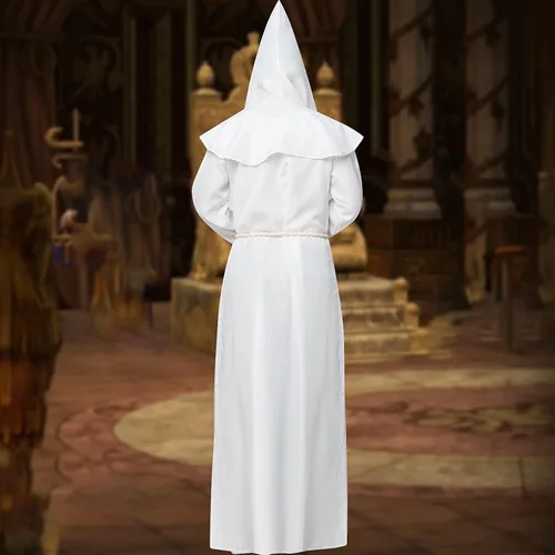 Vista 4 de Disfraz de fraile medieval renacentista, monje con capucha, disfraz de Halloween