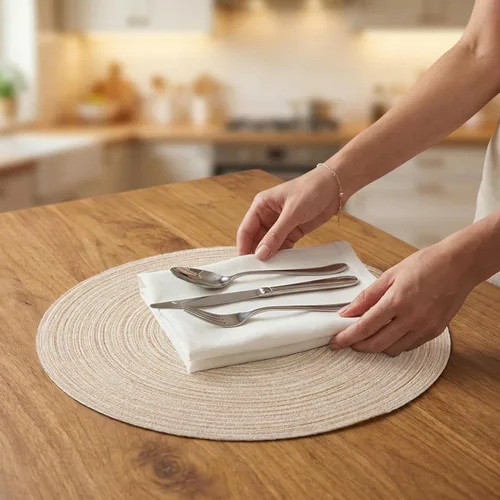 Vista 5 de AHHFSMEI Juego de 6 manteles individuales redondos trenzados para mesas de comedor, tejidos naturales, resistentes al calor, 15 pulgadas (beige)
