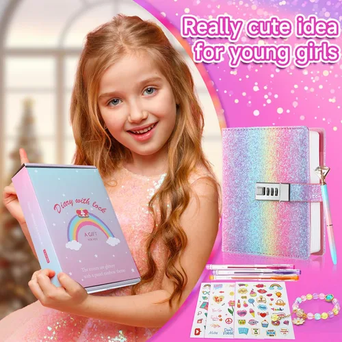 Vista 7 de Diario con candado para niñas, diarios con contraseña bloqueada para adolescentes, regalos de diario secreto para niñas de 9, 10, 11, 12 años, juego