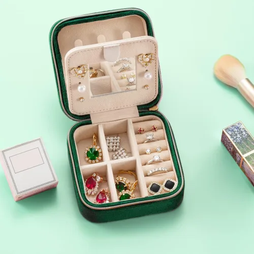 Vista 2 de Joyeros para mujer, joyero de viaje, organizador de viaje de joyería, pequeño joyero para mujer, estuche de viaje de joyería, organizador de aretes