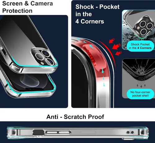 Vista 4 de CEDO - Funda con soporte para iPhone 12 Pro Max, ajustable en 3 direcciones con soporte de metal, parachoques de grado militar a prueba de golpes