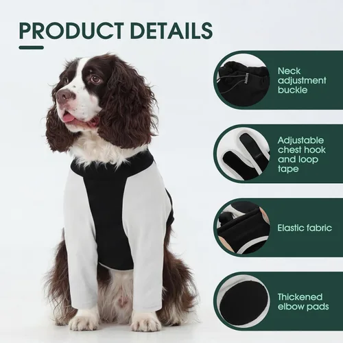 Vista 3 de Kuoser Traje de recuperación de cirugía para perros para piernas delanteras, camisa de manga larga para perro con protector de codo, rodillera