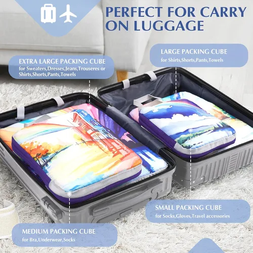 Vista 5 de Gonex Cubos de embalaje de compresión, 4 unidades expandibles para bolsas de equipaje de viaje, cubos de viaje para equipaje de mano (arcoíris)