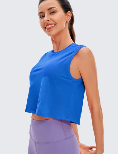Vista 3 de CRZ YOGA Pima - Camiseta corta de algodón para mujer, sin mangas, atlética, holgada, para yoga