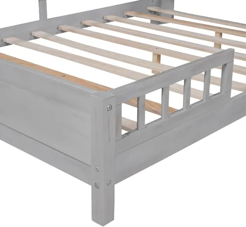 Vista 6 de Harper & Bright Designs Cama de plataforma de tamaño matrimonial con cabecera de almacenamiento, luz LED integrada y barandilla, marco de cama