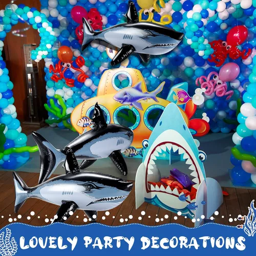 Vista 2 de Animales inflables de 32 pulgadas, diseño de tiburón, flotador, flotador, piscina, para adolescentes, adultos, océano, playa, suministros de fiesta