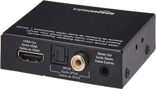 Vista 4 de Amazon Basics Convertidor extractor HDMI a HDMI y audio (RCA estéreo o Spdif) de 4K a 30Hz, negro