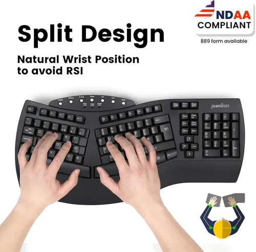 Vista 2 de Perixx PERIBOARD-512B - Teclado ergonómico con cable, teclado dividido, reposamuñecas, escritura natural, conectividad USB con cable, inglés de EE.