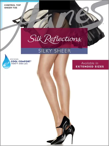 Vista 3 de Hanes Pantimedias con control de abdomen y dedos transparentes de seda Silk Reflexions para mujer Barely There