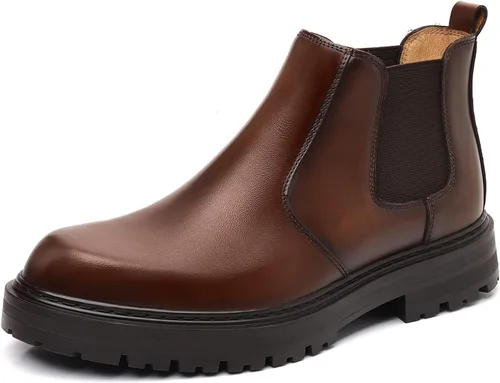 Vista 11 de Holy dove Botas Chelsea con plataforma y puntera ancha para hombre, botas casuales de vestir al tobillo
