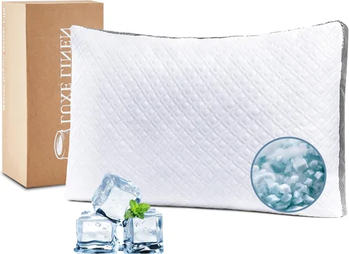 Vista 9 de Almohada de cama de algodón orgánico tamaño estándar Almohada ajustable de espuma viscoelástica triturada para dormir lateral y estómago, paquete