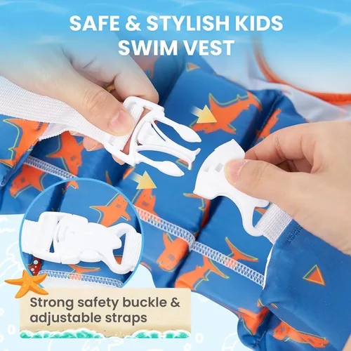 Vista 4 de Gogokids Chaleco de natación para niños, flotadores para niños de 20 a 50 libras, ayuda a la natación con alas de agua y correa para el hombro
