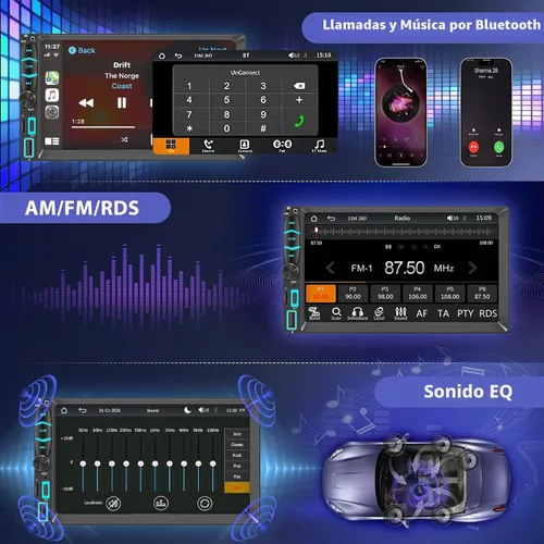 Vista 7 de Pantalla de radio estéreo inalámbrica de doble DIN para receptores de audio de automóvil, Bluetooth Car Play Android Auto Touchscreen, Mirror Link