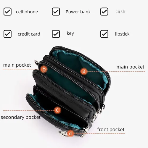 Vista 5 de Bolsa para teléfono celular, resistente al agua, bolsa de viaje, bolsa deportiva para brazos, mini bolso de hombro con correa ajustable