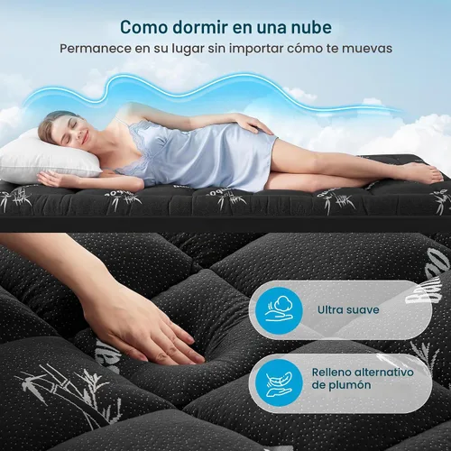Vista 5 de Cubrecolchón impermeable tamaño individual de viscosa derivada del bambú, protector de colchón extra grueso para dolor de espalda, cubrecolchón Gris