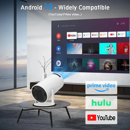 Vista 9 de Mini proyector, proyector portátil HY300 PRO, compatible con 4K 1080P con doble banda WIFI6 5G inalámbrico 5.2 Bluetooth Android 13, rotación