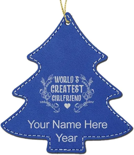 Vista 6 de LaserGram Personalized Christmas Ornament, World's Greatest Girlfriend, Faux Leather, Custom Laser Engraved Gift Idea (Tree Shape, Black)