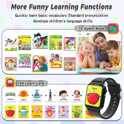 Vista 8 de Reloj Inteligente para Niños Varones, Reloj Inteligente de Juegos para Niños con 32 Juegos Pantalla Táctil HD Cámara de Video Reproductor de Música