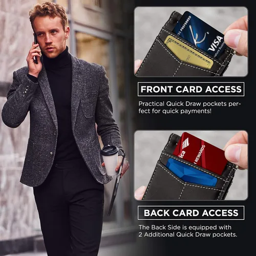 Vista 38 de SERMAN BRANDS RFID Blocking Wallet Slim Bifold - Genuine Leather Minimalist Front Pocket Wallets for Men with Money Clip Gift