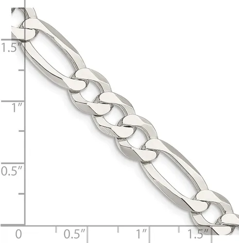 Vista 4 de Plata de Ley 8,5mm. Pulido Plana Figaro collar de cadena, pulsera o tobillera, plata de ley